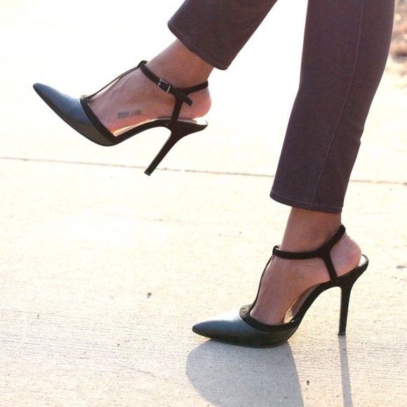 black t strap pumps